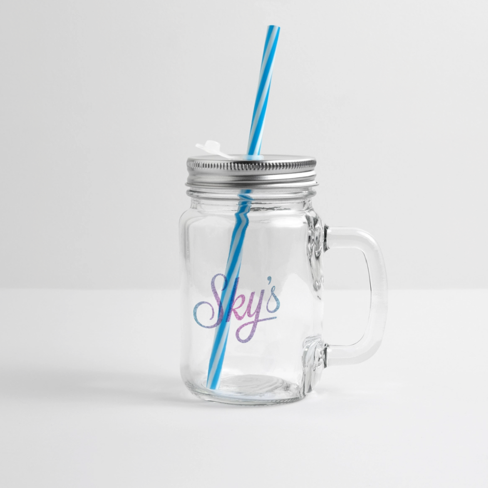 Bocal en verre transparent Sky's bokiz avec anse, couvercle à vis et paille réutilisable bleue, 400 ml.