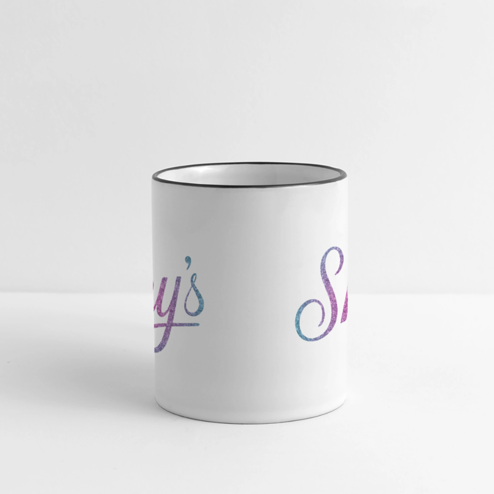 Mug en céramique blanc robuste avec anse large et inscription colorée "Sky's original" parfait pour thé et café, lave-vaisselle et anti-rayures.