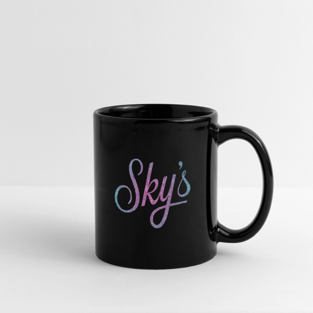 Mug noir en céramique avec inscription colorée "Sky's phantôm", 325 ml, anse large et finition anti-rayures.