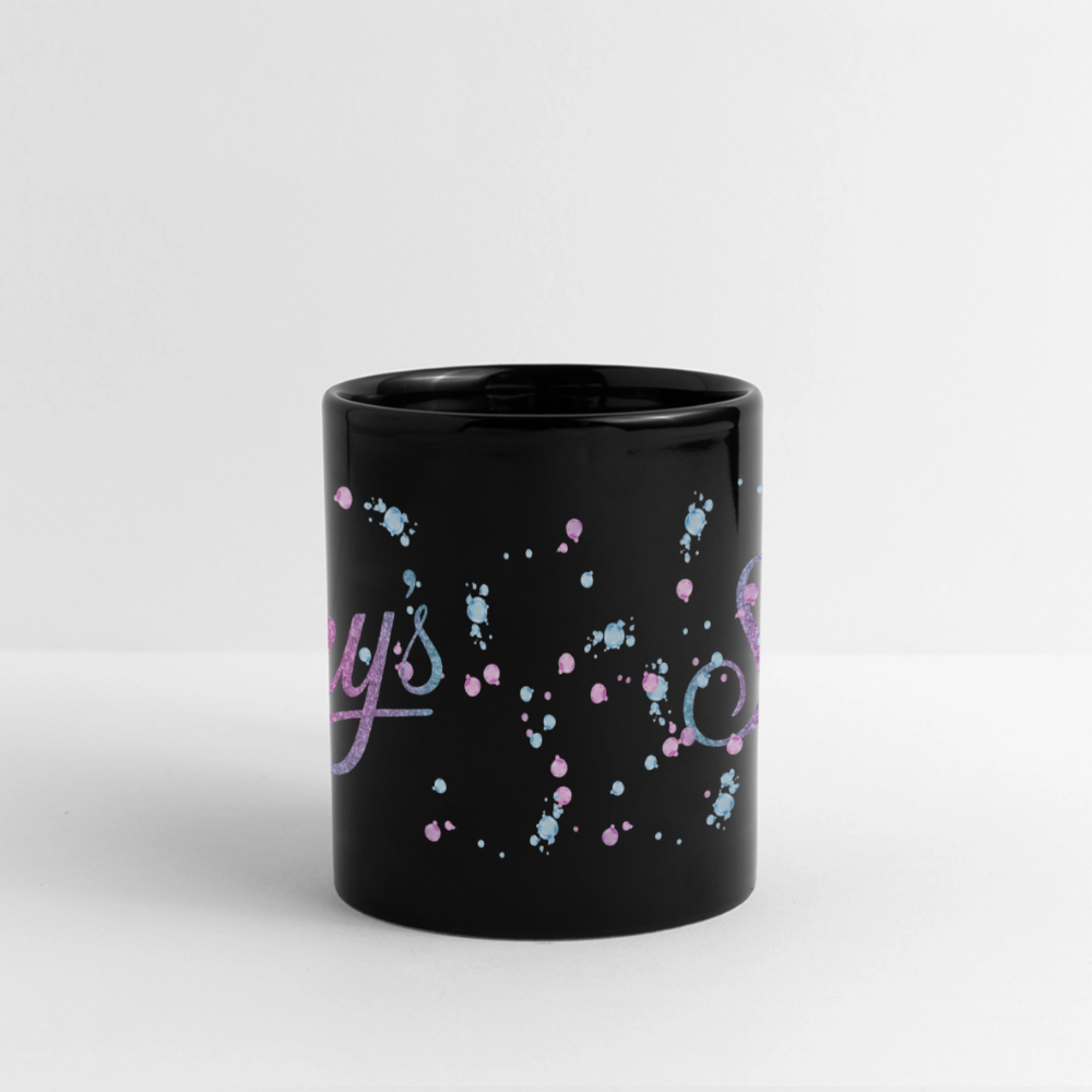 Mug en céramique noir Sky's bullôm à impression colorée, contenance 325 ml, anse large, résistant aux rayures et UV.