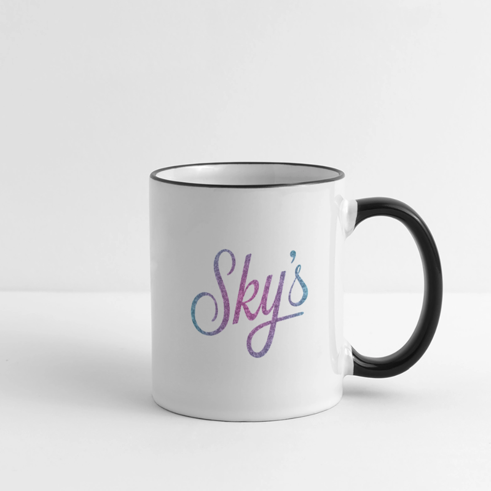 Mug céramique Sky's original blanc avec anse noire, robuste et anti-rayures, contenance 325 ml, idéal café ou thé.