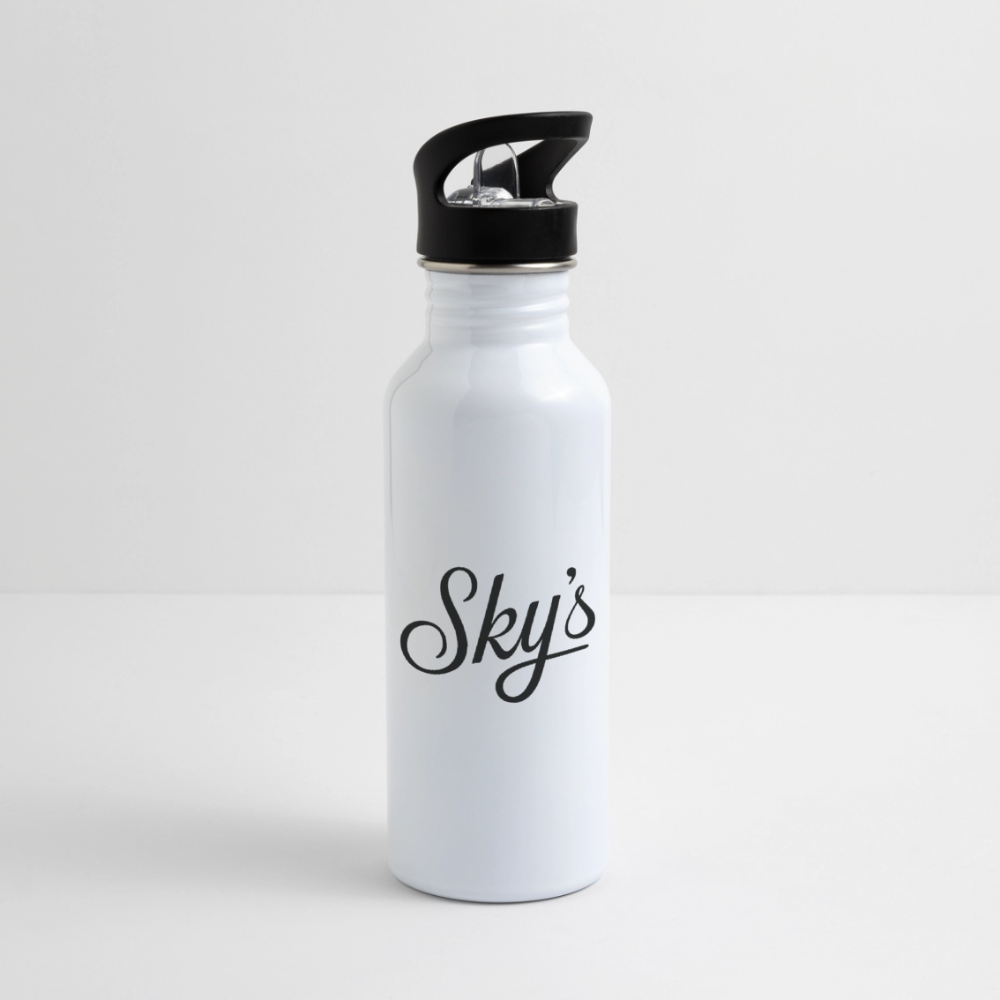 Gourde Sky's goumi en aluminium blanc avec mousqueton et bouchon pipette, 600 ml, idéale pour activités en plein air.