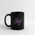 Mug en céramique noire avec inscription colorée "Sky's" design panoramique pour boissons chaudes, anse large et robustesse.