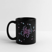 Mug céramique noir Sky's bullôm avec design coloré résistant aux rayures et UV, contenance 325 ml, anse large.