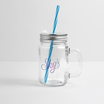 Bocal en verre transparent Sky's bokiz avec anse, couvercle à vis et paille réutilisable bleue, 400 ml.